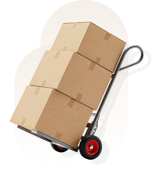 Cardboard boxes loaded on a hand truck dolly